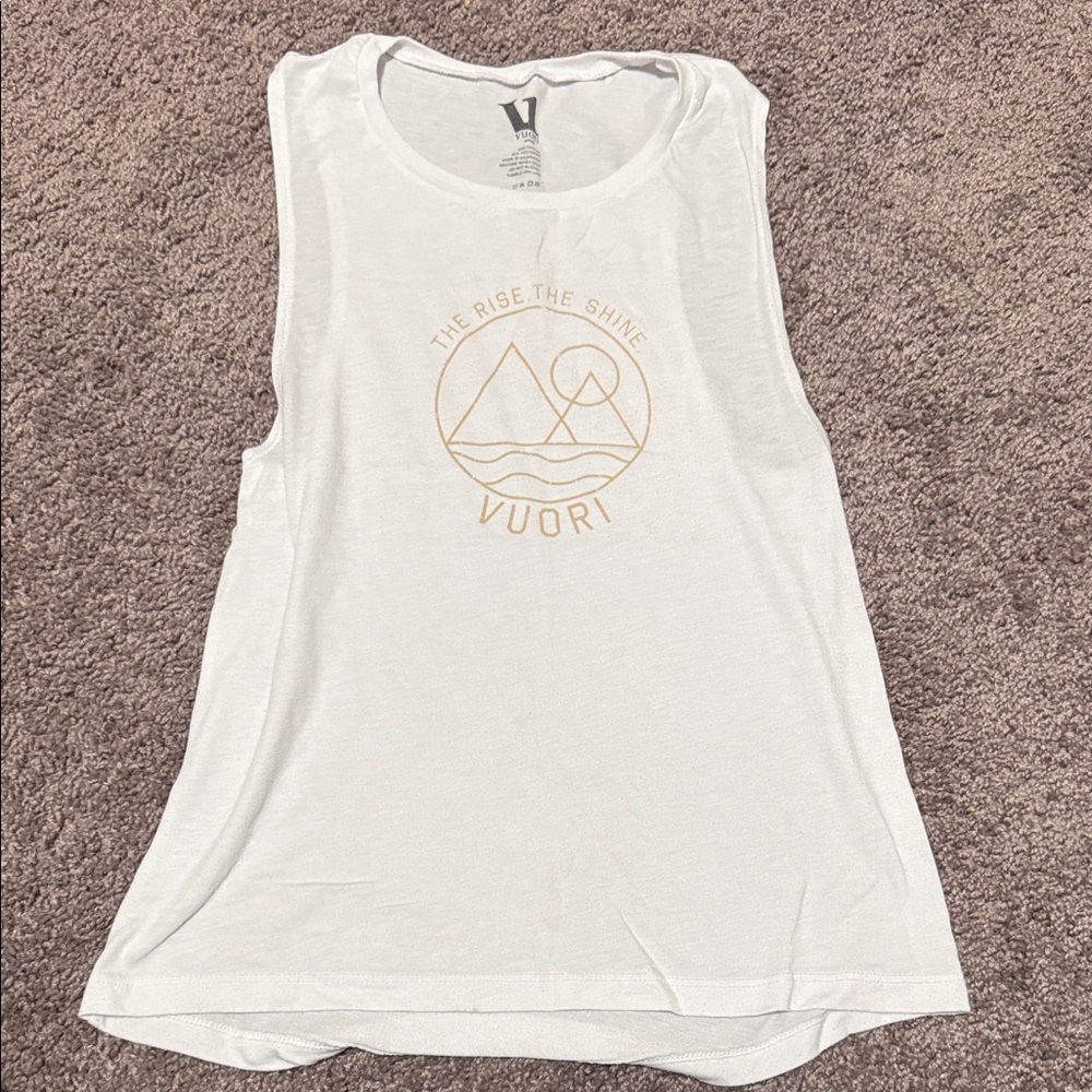 Vuori White Muscle Tee with Gold Graphic